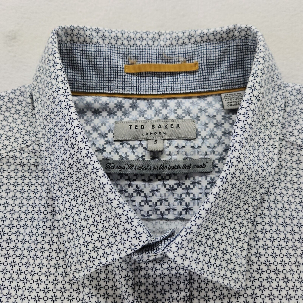 Ted Baker Luxury Shirt Mens 5 Rinalin White Button Up Short Sleeve Lightweight